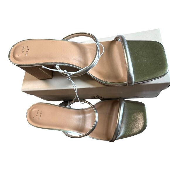 A New Day Silver Heeled Sandals Block Heel Square Toe Strappy Size 12 NIB - Picture 8 of 8